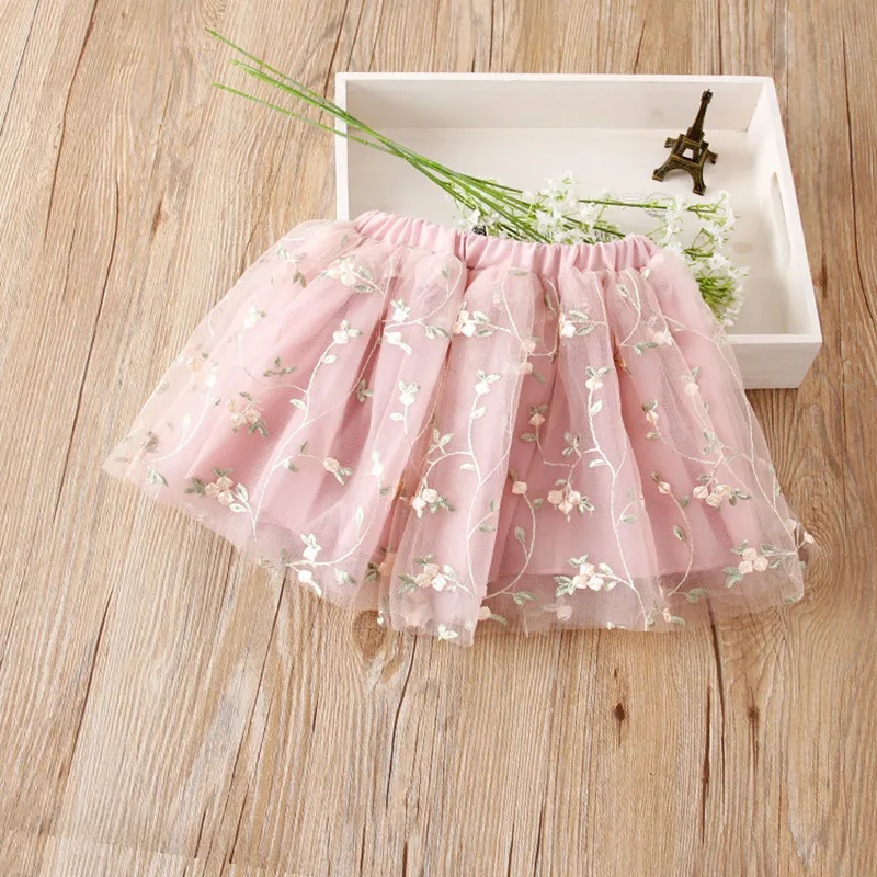 Сетчатая юбка с цветочной вышивкой для девочек детские юбки детская Короткая