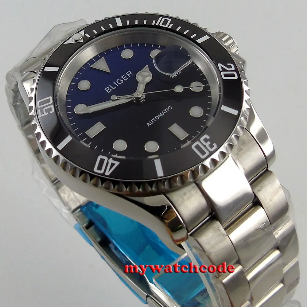 40mm Bliger Blue Black Dial Sapphire Crystal NH35A MIYOTA 8215 Automatic Movement Mens Watch Oyster Strap With Polished Center | Наручные