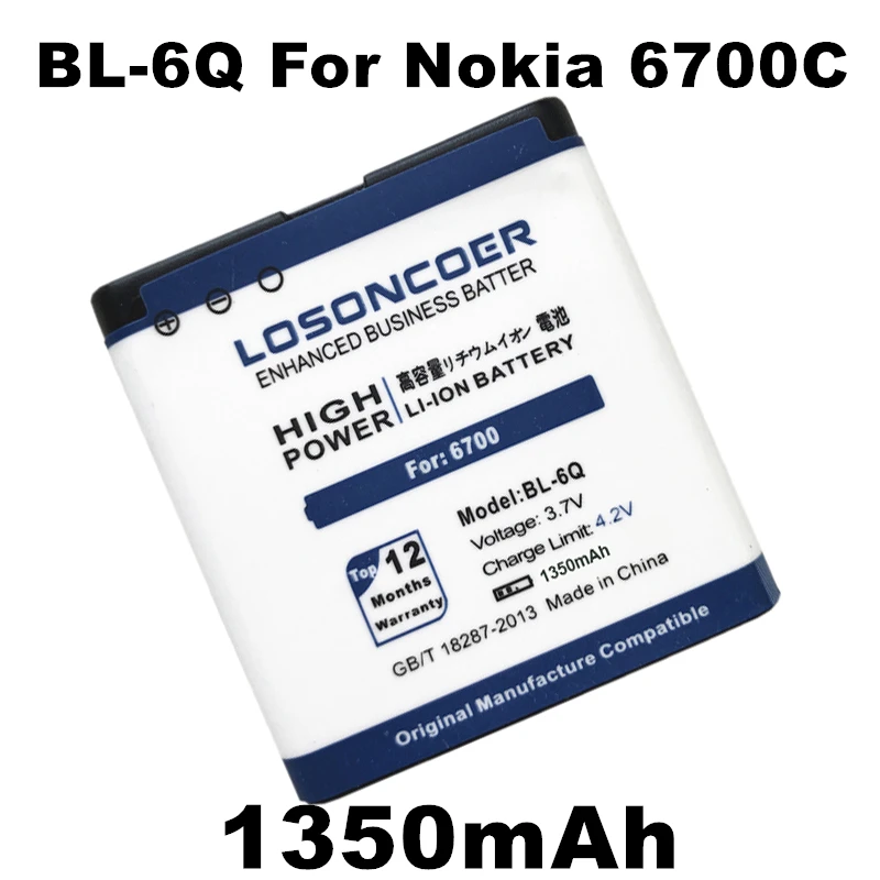 Losoncoer 1350 мА/ч BL 6Q телефон Батарея для Nokia 6700C 6700 7900 классический E51i N82 N81 E51