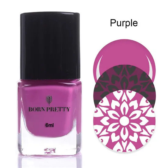 Purple BORN PRETTY 6 мл стемпинг ногтей покрытие ногтей Цвет ногтей дизайн пластины печать лак для ногтей маникюрный лак 24 цвета - Цвет: Purple