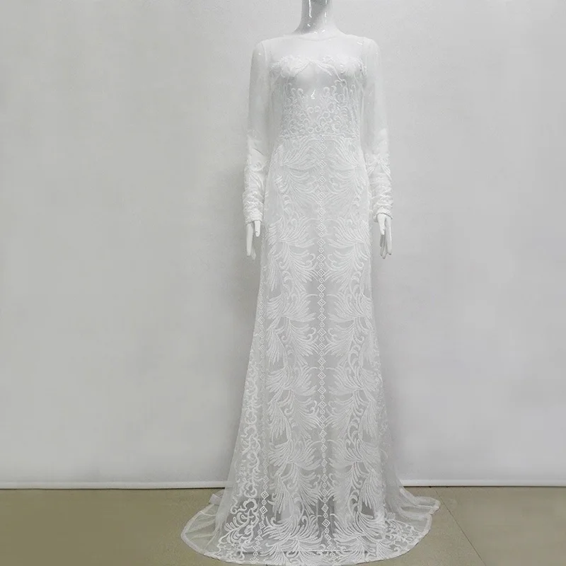 Белая Кружевная туника Вечерние длинные стильные платья Элегантное Бандажное