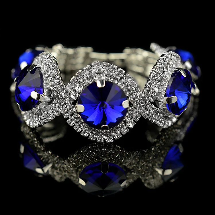 Best Sellers Luxurious Round Blue Crystal Silver Color Bracelets Bangles Women Charm Wedding Party Jewellery Bracelet Femme | Украшения и