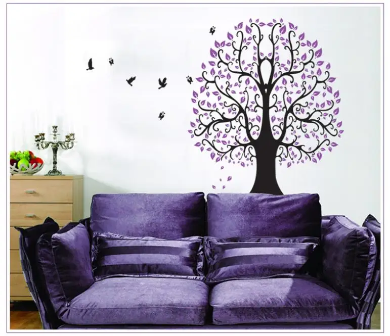 Классическая Настенная Наклейка DF5098 с фиолетовыми цветами и деревьями