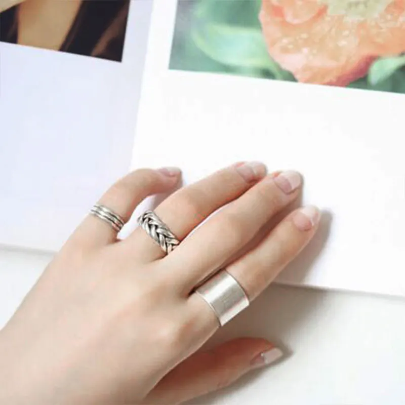 YPAY Pure 100% 925 Sterling Silver Adjustable Ring Jewelry Retro Thick Weave Rings for Women Anillos Bague Femme &amp Homme YMR584 |