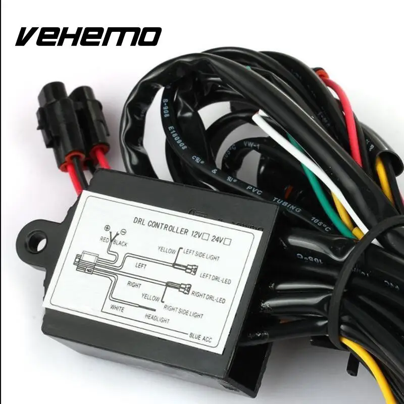 

Vehemo 12V Car LED Daytime Running Light Headlight led Relay DRL Harness Automatic On/Off Control Switch
