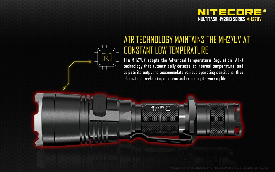 NITECORE MH27UV ультрафиолетовый светильник, перезаряжаемый на длинном расстоянии, наружный светильник с литиевой батареей