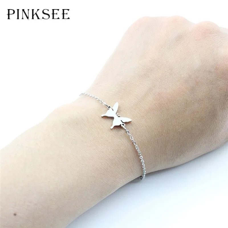 PINKSEE Мода DIY Нержавеющая сталь микро декор покрытие Бабочка дамы браслет для Для
