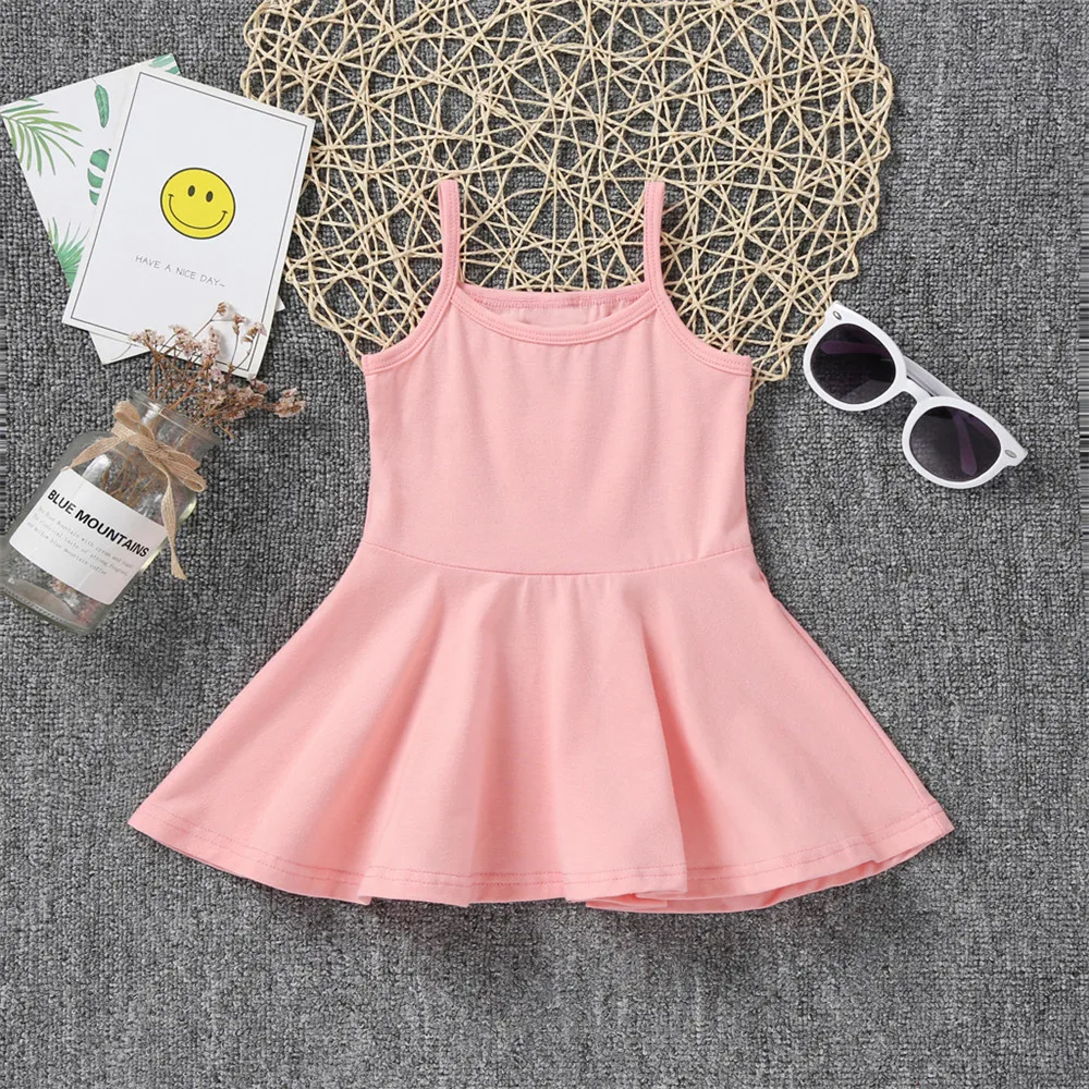 1-6Y Kids Girls Pink Sling Dresses Baby Girl Summer Sleeveless Princess Dress Children Clothing Cotton Clothes Braces | Детская одежда