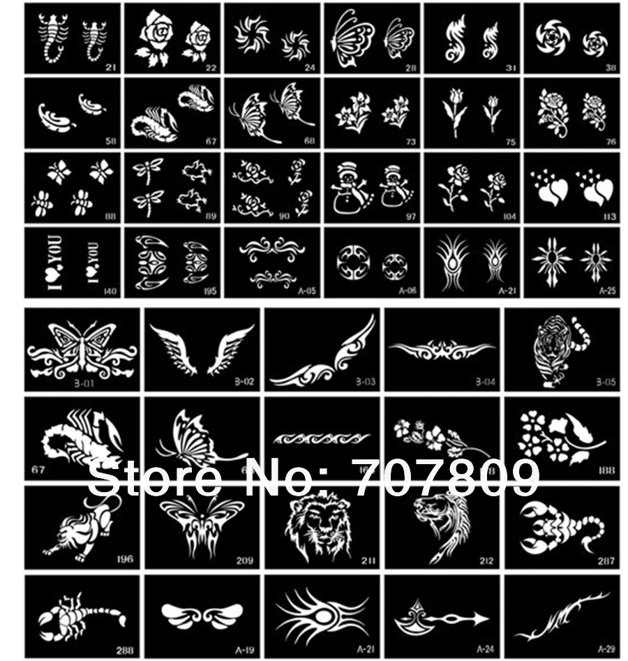 Бесплатная доставка 100 шт. трафареты смешанного дизайна для покраски тела