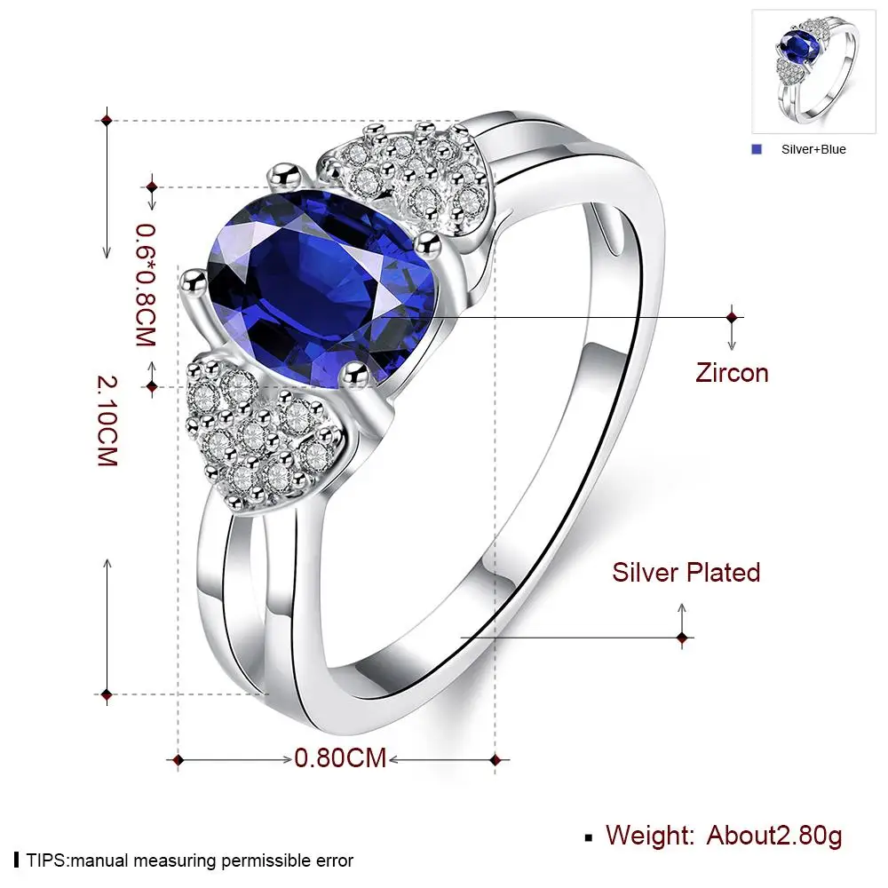 2017 Trendy Silver Luxury Blue Stone Zircon Love Lady Ring Multicolor Women's Valentine's Day Gifts for Female Bague Femme PJ138 |