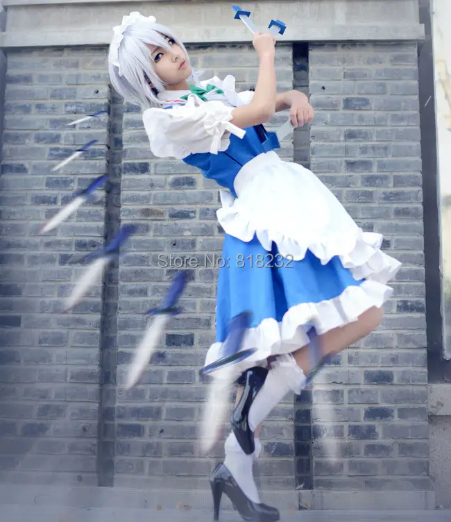 TouHou Project Izayoi Sakuya платье с передником для горничной наряд Униформа аниме костюмы