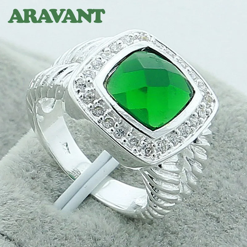 925 ювелирные изделия посеребренные кольца зеленый фианит для мужчин и женщин