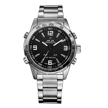 WH1009-1C Лидер продаж Для мужчин s WEIDE Модные Повседневное цифровой Дисплей япония двигаться Для мужчин t-Back ремень из светильник черный Нержавеющая сталь ремешок Кварцевые Для мужчин кварцевые часы - Цвет: WH1009-1C
