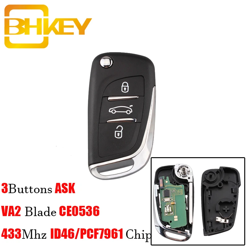 BHKEY обновление дистанционного ключа автомобиля 433 МГц ID46 чип для peugeot 307 308 207 и