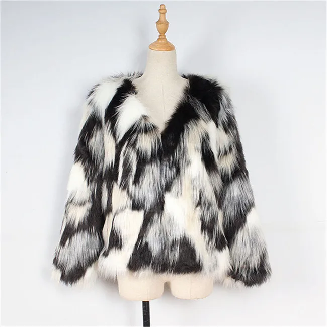 Style 1 Пушистое меховое пальто для женщин, зимнее плотное теплое пальто с длинным рукавом и круглым вырезом, тонкая верхняя одежда контрастных цветов, куртка-парка размера плюс - Цвет: Style 1