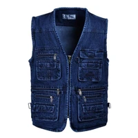 brieuces over size 5xl denim vests men cotton multi pocket jean jacket gilet male brand military waistcoat masculina jaquetas