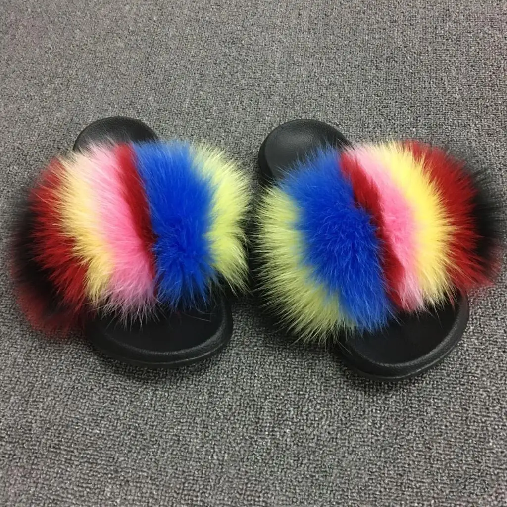Шлепанцы женские с натуральным мехом норки сланцы пушистые сандалии на плоской