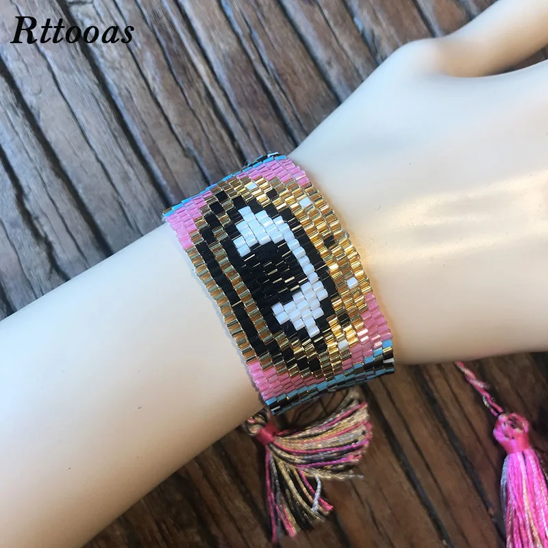 Браслет манжета Rttooas Big Evil Eye ручная работа модные плетеные браслеты с кисточками