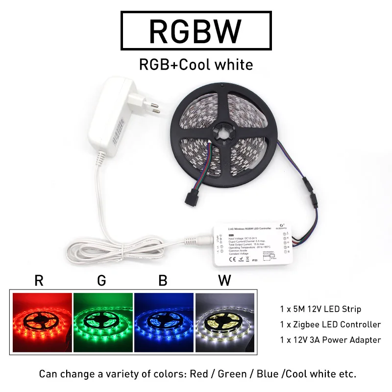 RGBW Set Zigbee ZLL 5 М 5050 SMD Link умный светодиодный светильник, набор ZIGBEE RGBCCT контроллер rgbww Светодиодная лента, Водонепроницаемая IP65 DC 12 В - Испускаемый цвет: RGBW Set