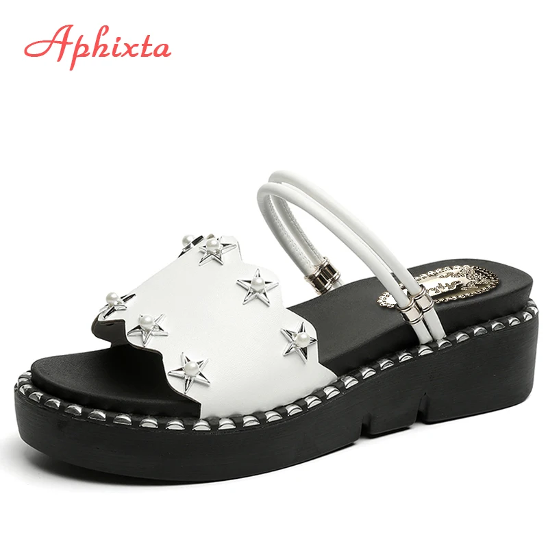 Aphixta/Новые босоножки на танкетке женские летние шлепанцы с открытым носком и