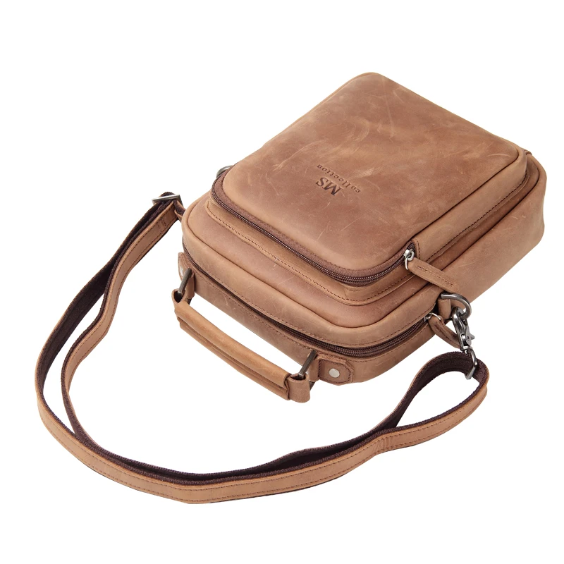 MS Европейский Стиль Мужская винтажная сумка-мессенджер из кожи Crazy Horse на молнии