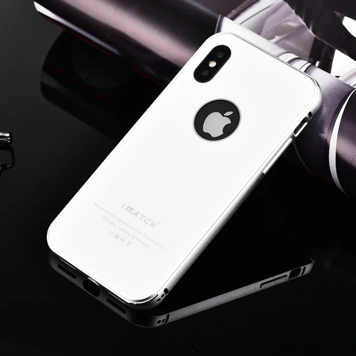 iMatch чехол для iPhone X Coque Роскошный Алюминиевый металлический бампер+ 9H Твердость Закаленное стекло задняя крышка для iPhone X чехол - Цвет: silver white