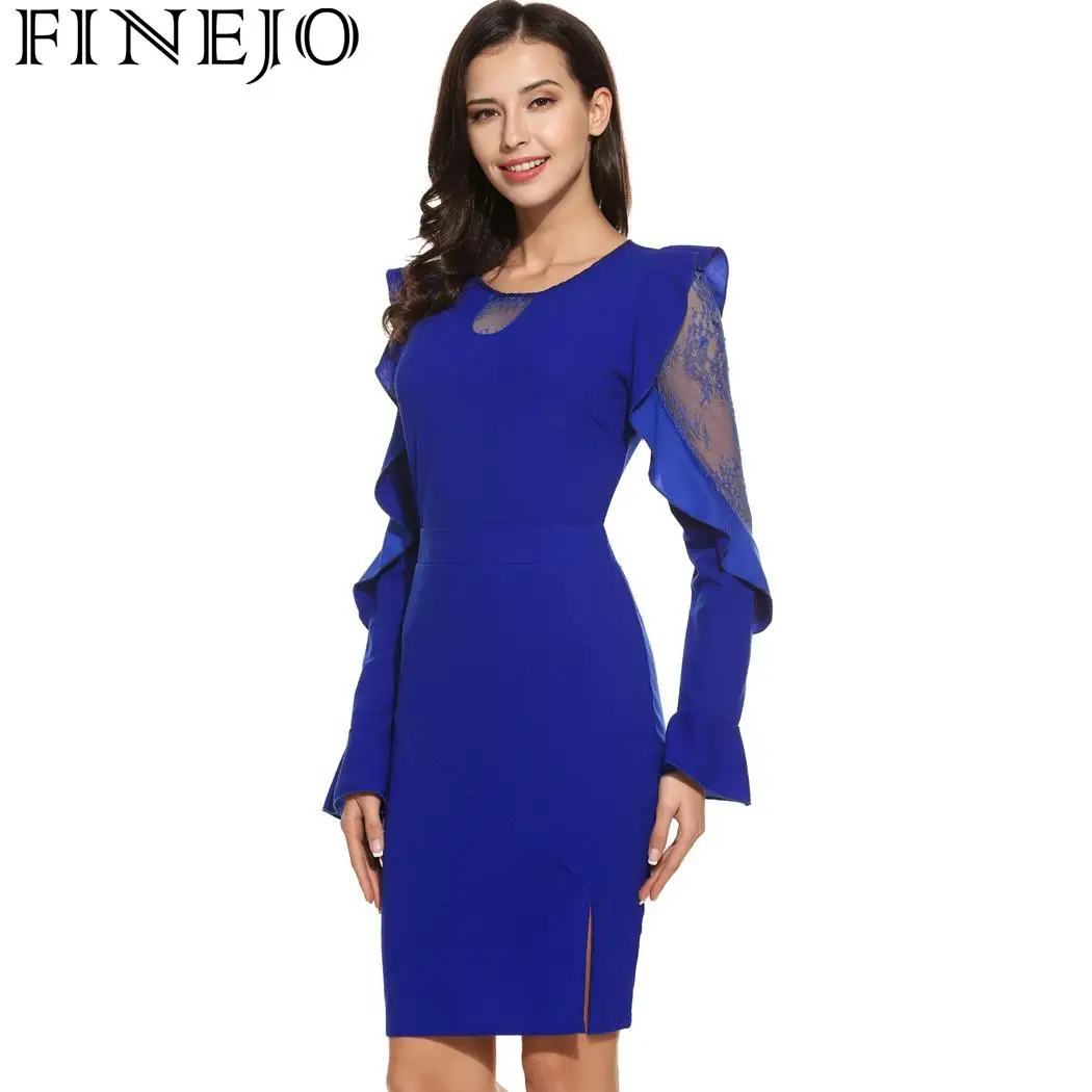 FINEJO Vestidos женское осеннее элегантное вечернее платье с длинным Расклешенным