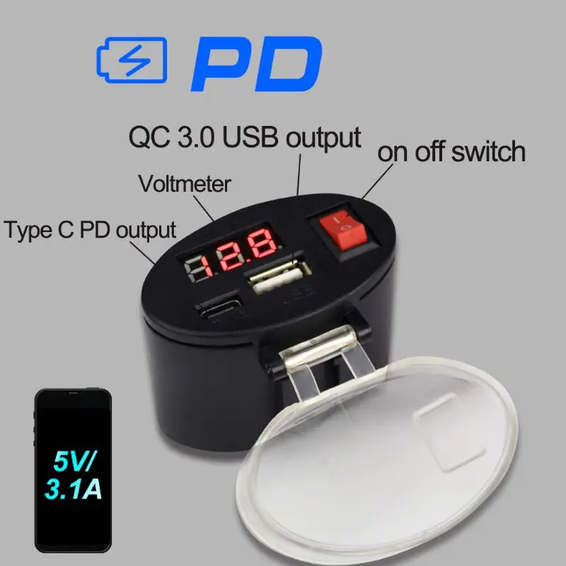 Универсальный Водонепроницаемый 12 V-24 V мотоцикл QC 3 0 Тип usb C PD быстрая Зарядное
