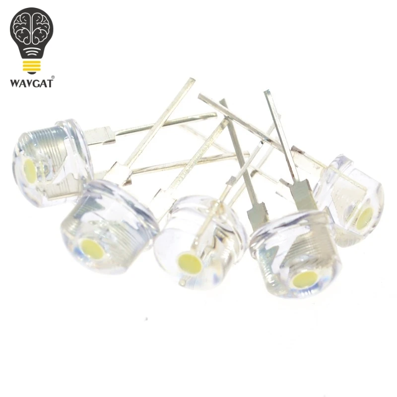 

WAVGAT 50PCS F8 8MM White LED Super Bright Straw Hat Light Emitting Diode Highlighted White 0.5W Astigmatism