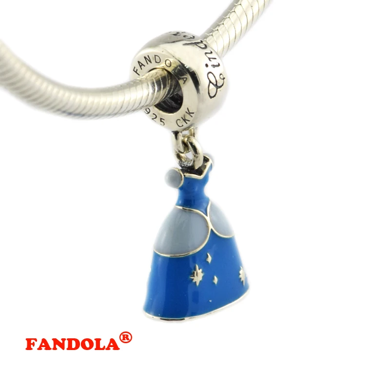 Подходит Pandora Браслеты Золушка платье Висячие Бусы с синей эмалью Аутентичные