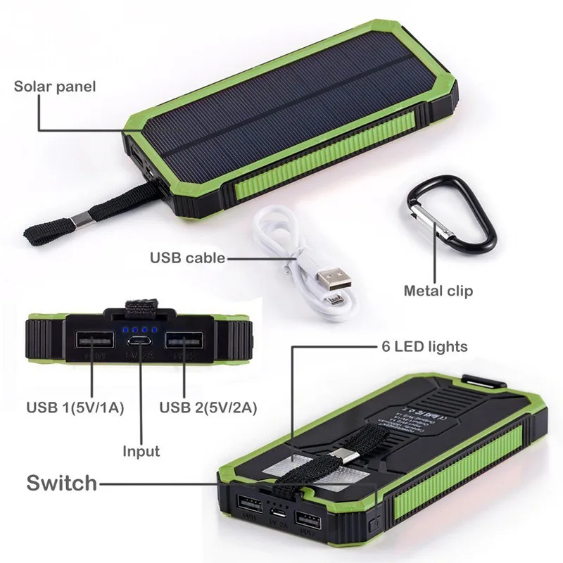 Power Green Key Chain Solar Charger 15000mAh Bank Mini Panel для Мобильный телефон Battery | Мобильные телефоны