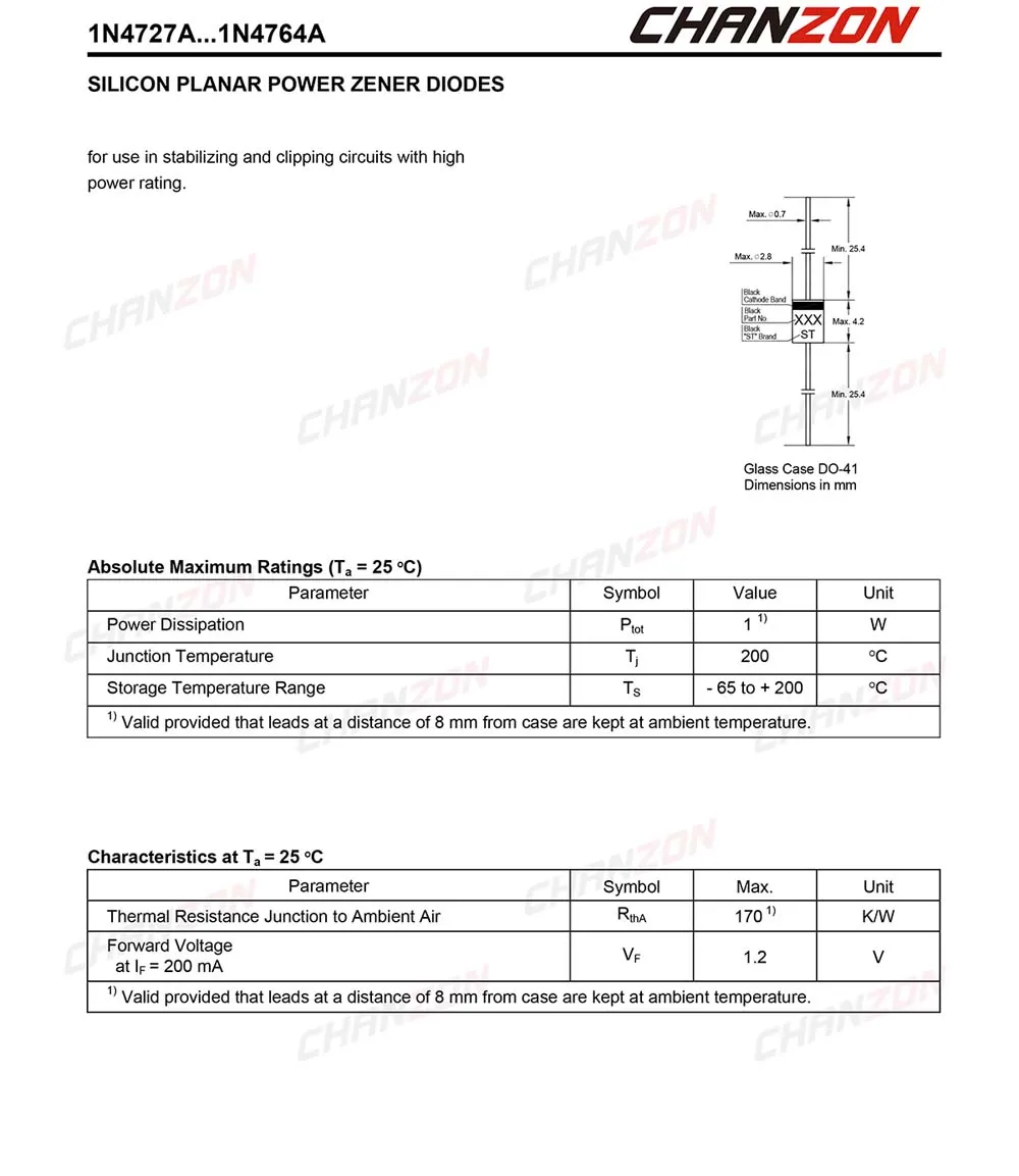 (100 шт.) 1N4755A 1N4755 силовой стабилитрон Диод 1 Вт 43 в DO 41 (Φ) осевой 1N 4755A IN4755A|zener diode|diodes
