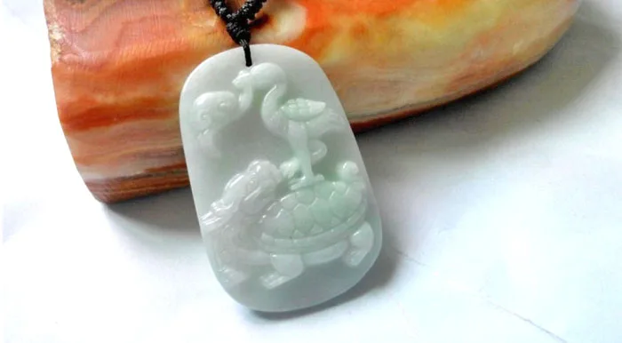 Натуральный myanmar jadeite черепаха Дракон кран кулон перегрузка колье с кулоном
