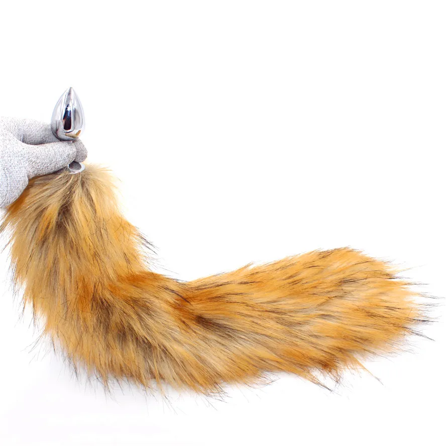 Искусственный Лисий хвост плюшевый мех с металлической анальной пробкой 40 см