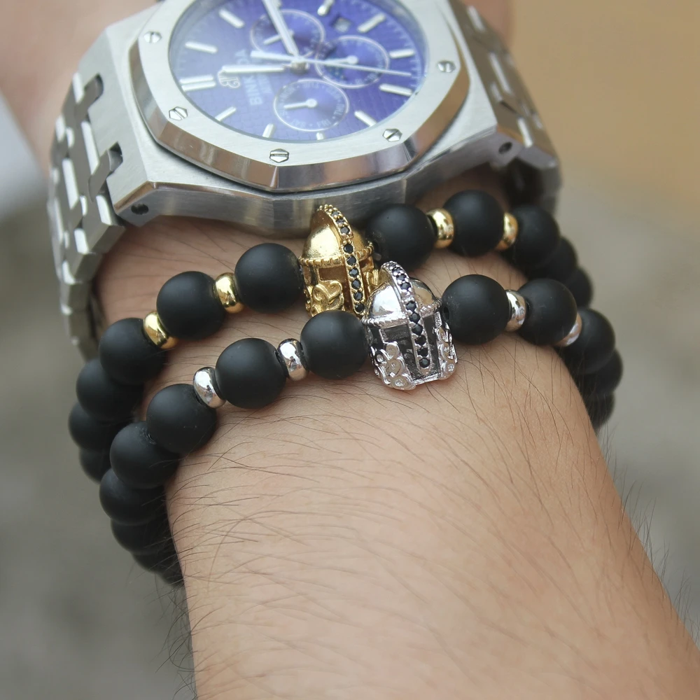 Модные шлем и браслеты со львом мужские бусины из натурального камня для женщин