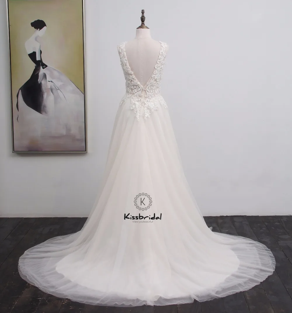 Trouwjurk vestido de casamento Новое свадебное платье из фатина с аппликацией-Бохо С v-образным