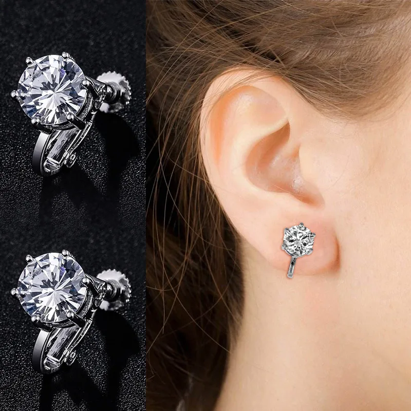 WEIMANJINGDIAN Brand Classic High Quality 8mm Round Cut Cubic Zirconia CZ Screw Clip or Post Pin Earrings for Women | Украшения и