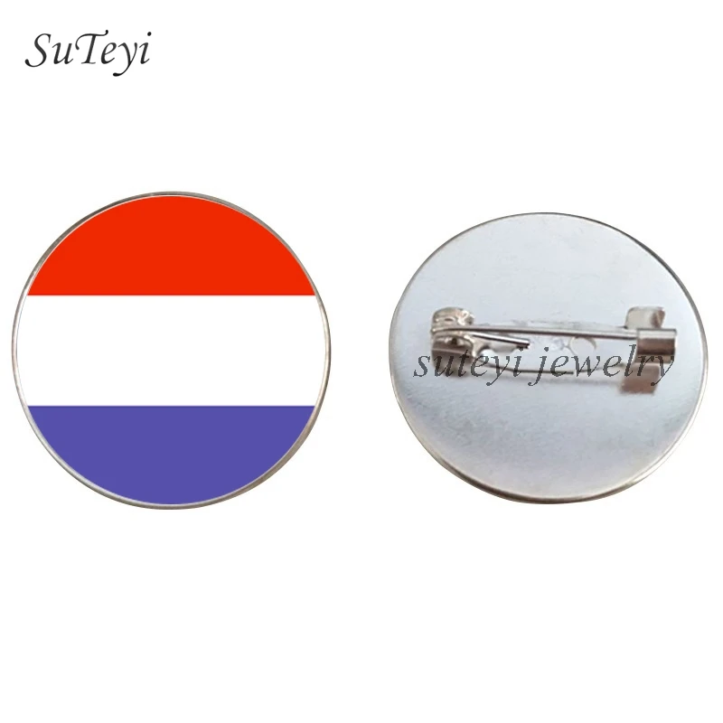 silver SUTEYI Франция/Флаг Ватикана ручной работы Брошь Финляндия/Нидерланды/Чешский Республика значки картина стекло булавки брошки Женская бижутерия - Окраска металла: silver