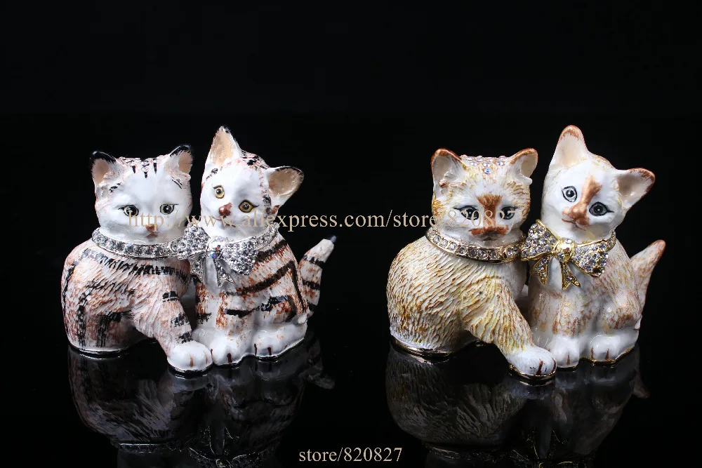 New Couple Design Cat  Jewelry Box Female and Male Cats Trinket Gift Box Set of 2 Cat Lovers Trinket Gift Box