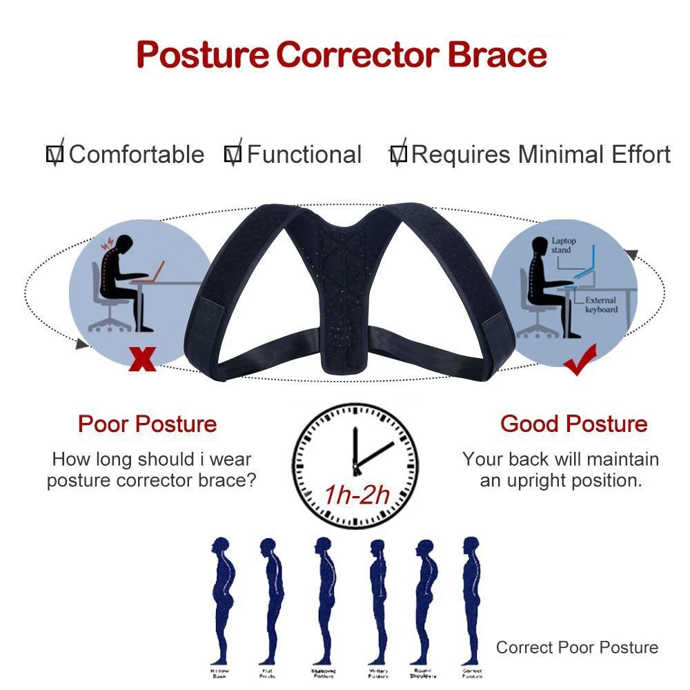 Черный ключицы Корректор осанки Поясничные бандажи плечевой ремень бинты корсет