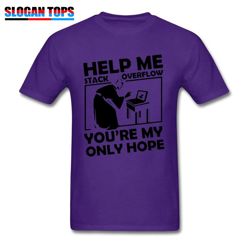 Футболка с персонажами из комиксов, Мужская футболка Star Wars Help Me Stack Overflow You're My Hope, футболка с буквенным принтом, белая одежда, хлопок, футболки - Цвет: Purple