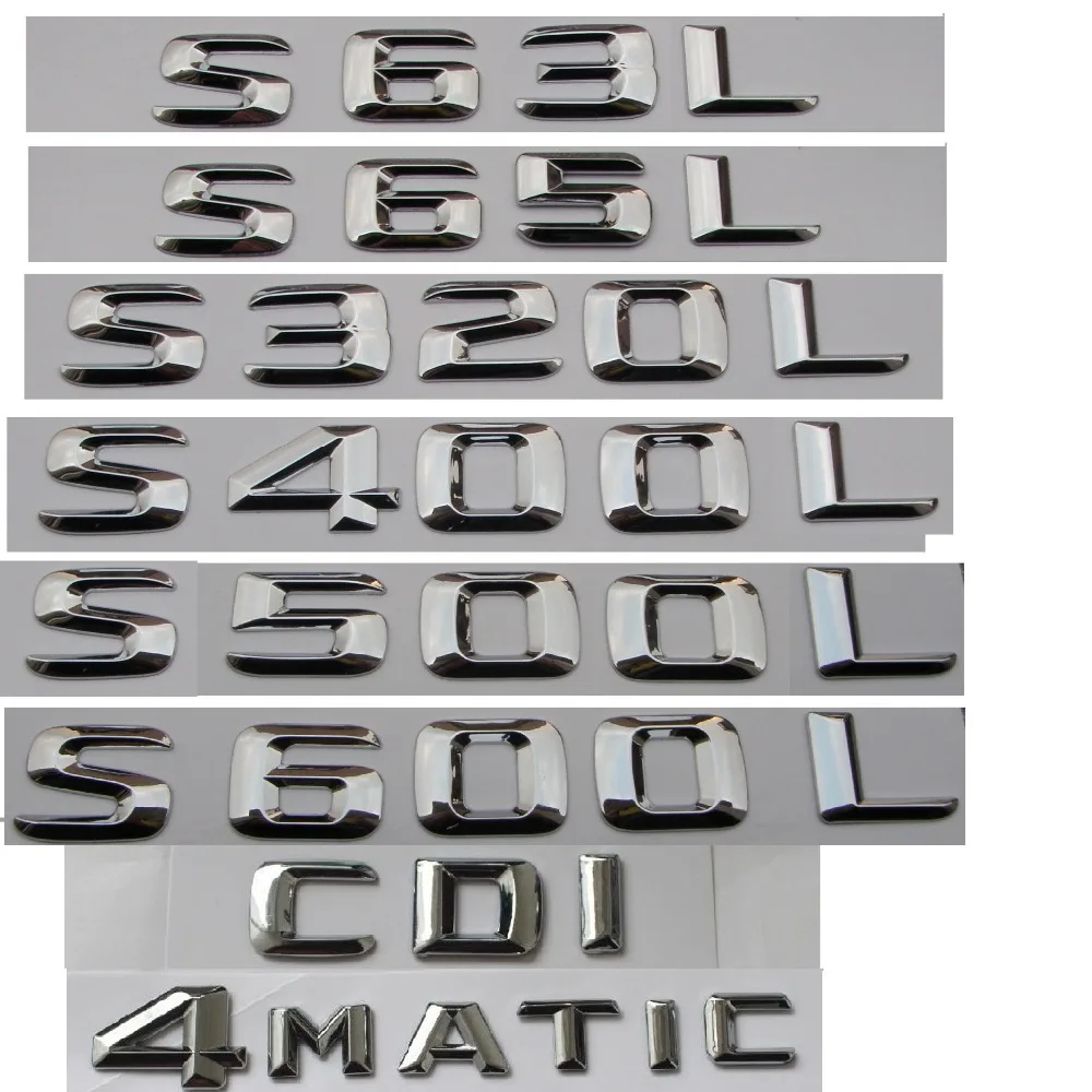 

Chrome Trunk Letters Badge Emblem Emblems for Mercedes Benz S55 S63 AMG S400L S500 S500L S600L S320L V8 BITURBO 4MATIC HYBRID