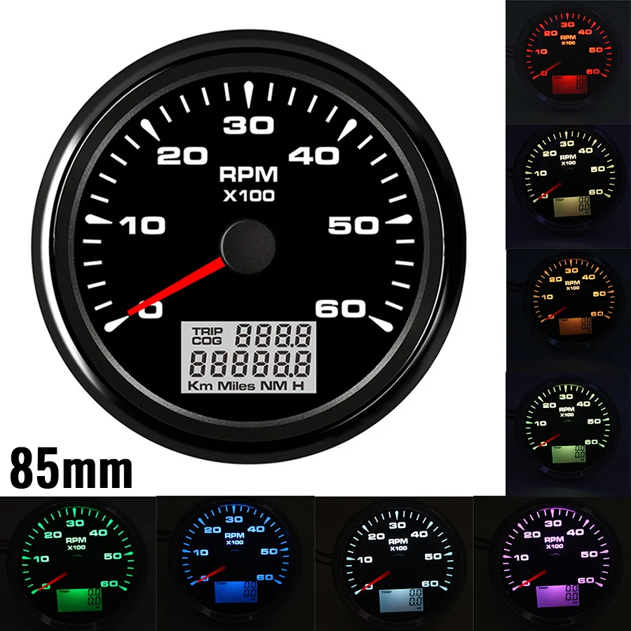 

85mm Car Digital Tachometer RPM Vessel tacho Gauge With Hourmeter 8 color Backlight fit Truck Car Boat Auto Rev Counter
