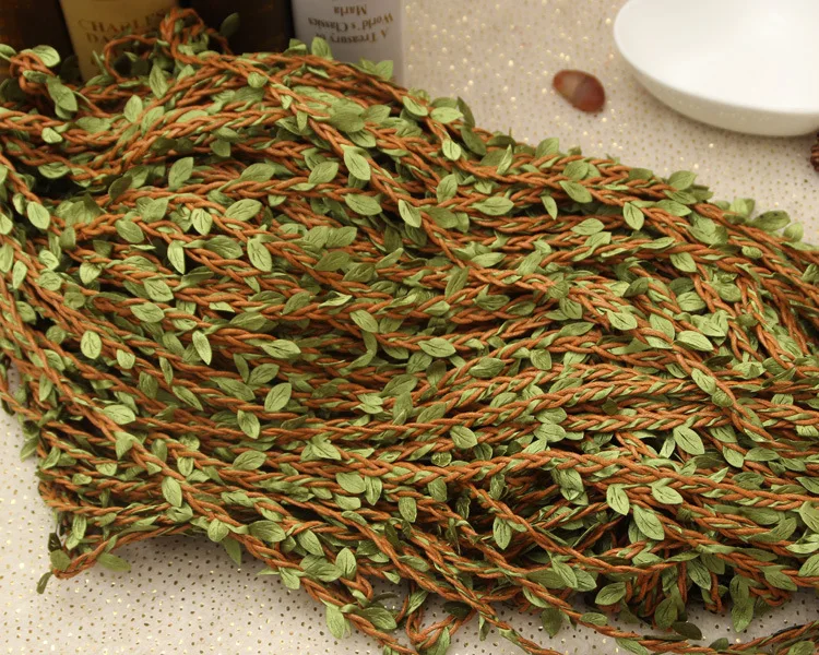 

10M Cane Withe Twine String With Green Leaf Wedding Party Festival Home Outdoor Garden Decor DIY Twine Ropes