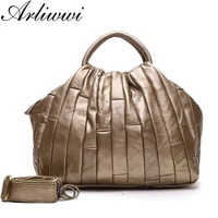 arliwwi real leather tote handbag for women genuine cowhide handmade patchwork elegant cross body bags lady gj01