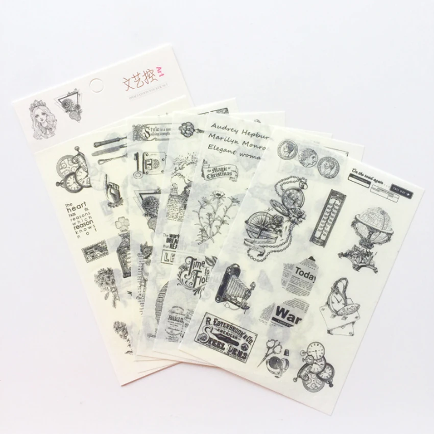 

6pcs/lot Retro European Art Label Stickers Black and White Classic DIY Paper Stickers Diary Album Decoration Stationery