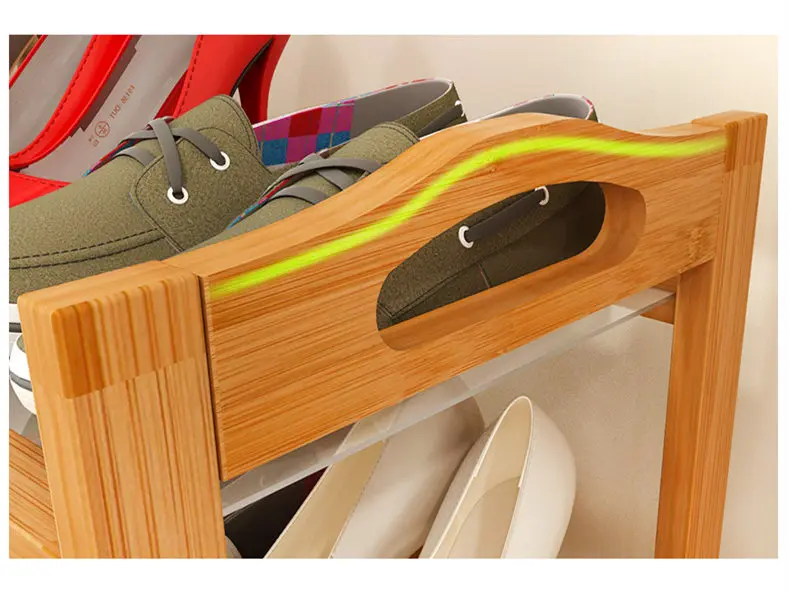 Бесплатная доставка 2 яруса однотонные стеллажи для обуви из бамбука простые