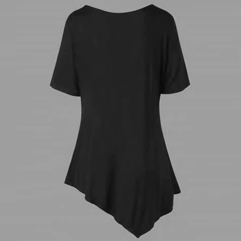LOOZYKIT Лето 5XL размера плюс Лоскутные Асимметричные футболки женские с коротким рукавом v-образным вырезом Повседневная футболка Топы Туника Одежда