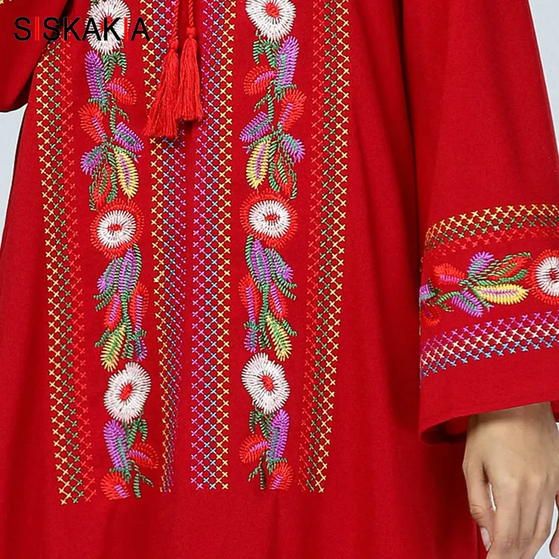 Женское длинное платье Siskakia красное этническое Платье макси с цветочной