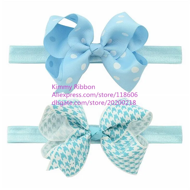 

200pcs/lot Light Blue Ribbon Polka Dot and Plover Case Hair bow Twisted Boutique Bow, Designer hair bow